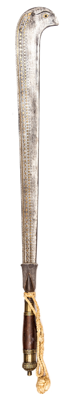 A 19th Century Nepalese sacrificial temple sword ram dao,  heavy single edged blade 26”, with carved