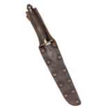 An FS military knife, 2nd pattern “Fat Boy” variant, in unofficial leather sheath; see Flook “The