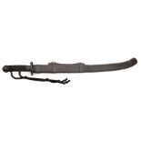 A Boxer period Chinese sword, heavy blade 28”, with small shallow back fuller, iron disc guard and