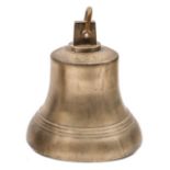 A fire station brass alerting bell of the London Fire Brigade, marked LCC/LFB on the top, integral