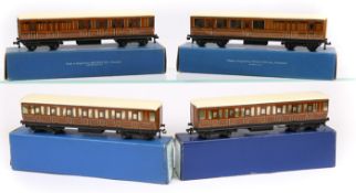 4 x Hornby-Dublo Gresley LNER teak coaches. 2 NE 3rd class coaches and 2 NE brake/3rd coaches. All