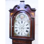 A George III eight day mahogany long case clock, the painted enamel dial having subsidiary dials and