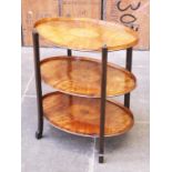 An inlaid satin wood three tier etagere. H79cm