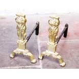 A pair of 19th century brass fire dogs. H44cm