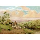 James Barclay. Shepherds and sheep. Watercolour. 39cm x 29cm. Signed