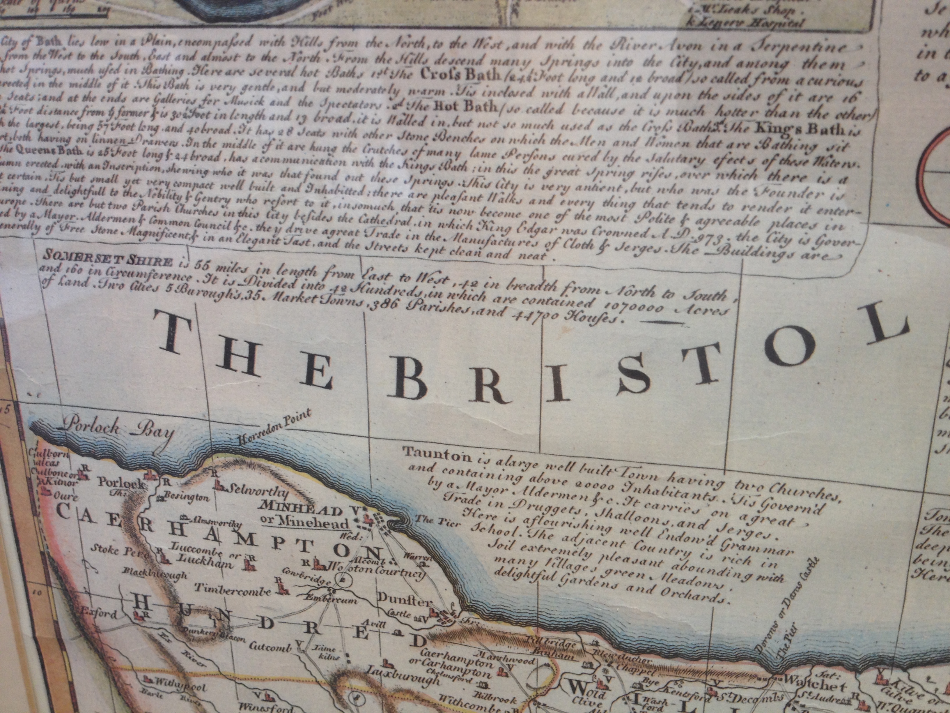Five frammed coloured engravings of Europian towns together with a map of Gloustershire - Image 10 of 11