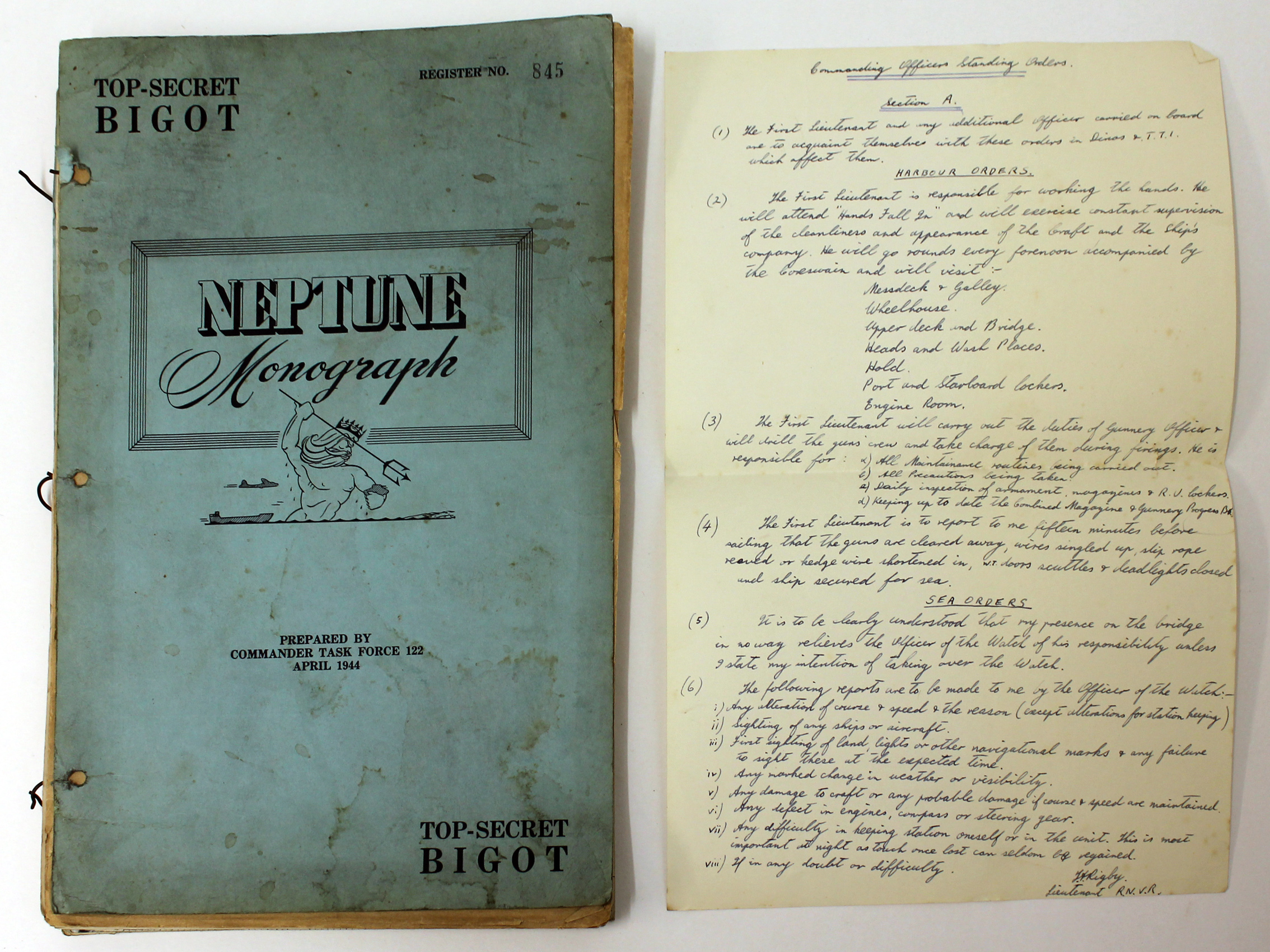 WWII Top-Secret BIGOT Neptune Monograph (Normandy Landing) Prepared by Commander Task Force 122