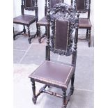 A set of six carved oak chairs. Circa 1900. H114cm