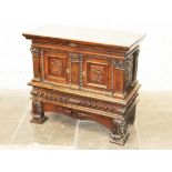A part 16th Century Italian carved walnut cabinet with secret drawer dated underneath 1547, later