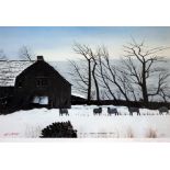 A pair of Peter Brook signed prints "Christmas by an Empty Pennine Farm" and "A Greeting". 28.5cm