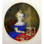 Unknown. Portrait of a young girl watercolour in oval gilt frame