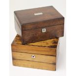 A Victorian walnut writing box together with a mahogany box. L30cm each