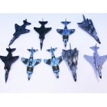 A fleet of nine Dinky Toys model aeroplanes comprising three Jaguar, Three Harier GR MKI, two MRCA