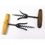 Two duck bill type corkscrews, one stamped DRGM84075