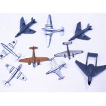 A group of nine miniature Dinky Toys aeroplanes