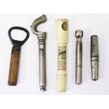 A group of five pocket/advertising corkscrews/bottle opener