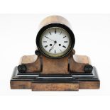 A walnut and ebonised mantel clock. L39cm