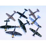 A fleet of eight Dinky Toys aeroplanes comprising five Messerschmitt and three Junkers