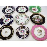 A group of nine porcelain plates/dishes, various makes include Derby, Chelsea, Meissen, Spode etc.