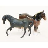 Two Beswick horses. L24cm each. Condition - small chip to ear of black horse, no further damage/