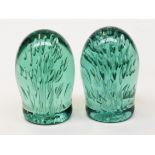 A pair of green glass dumps. H14cm. Condition - very good, no large chips, cracks nor any repairs,