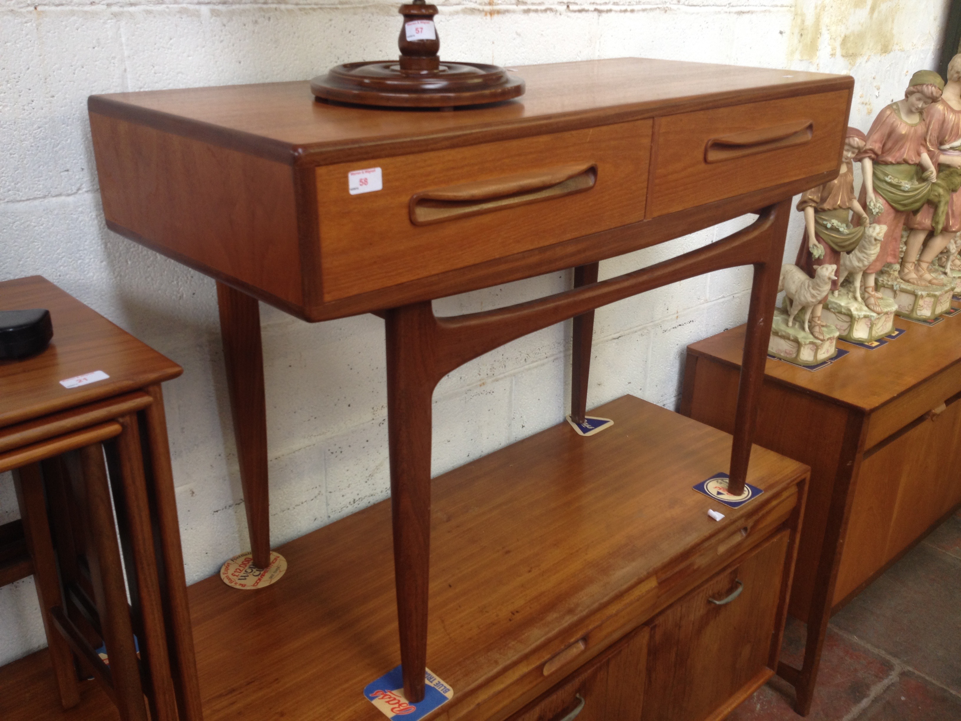 A G-Plan two drawer teak side table. L106cm