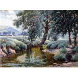 Reginald Aspinwall (1858 - 1921). Stream. Watercolour. 34cm x 25cm. Signed.