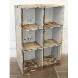 An industrial antique metal cubbyhole storage cabinet. W94cm D46cm H140cm