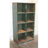 An industrial antique metal cubbyhole storage cabinet. W94cm D46cm H183cm