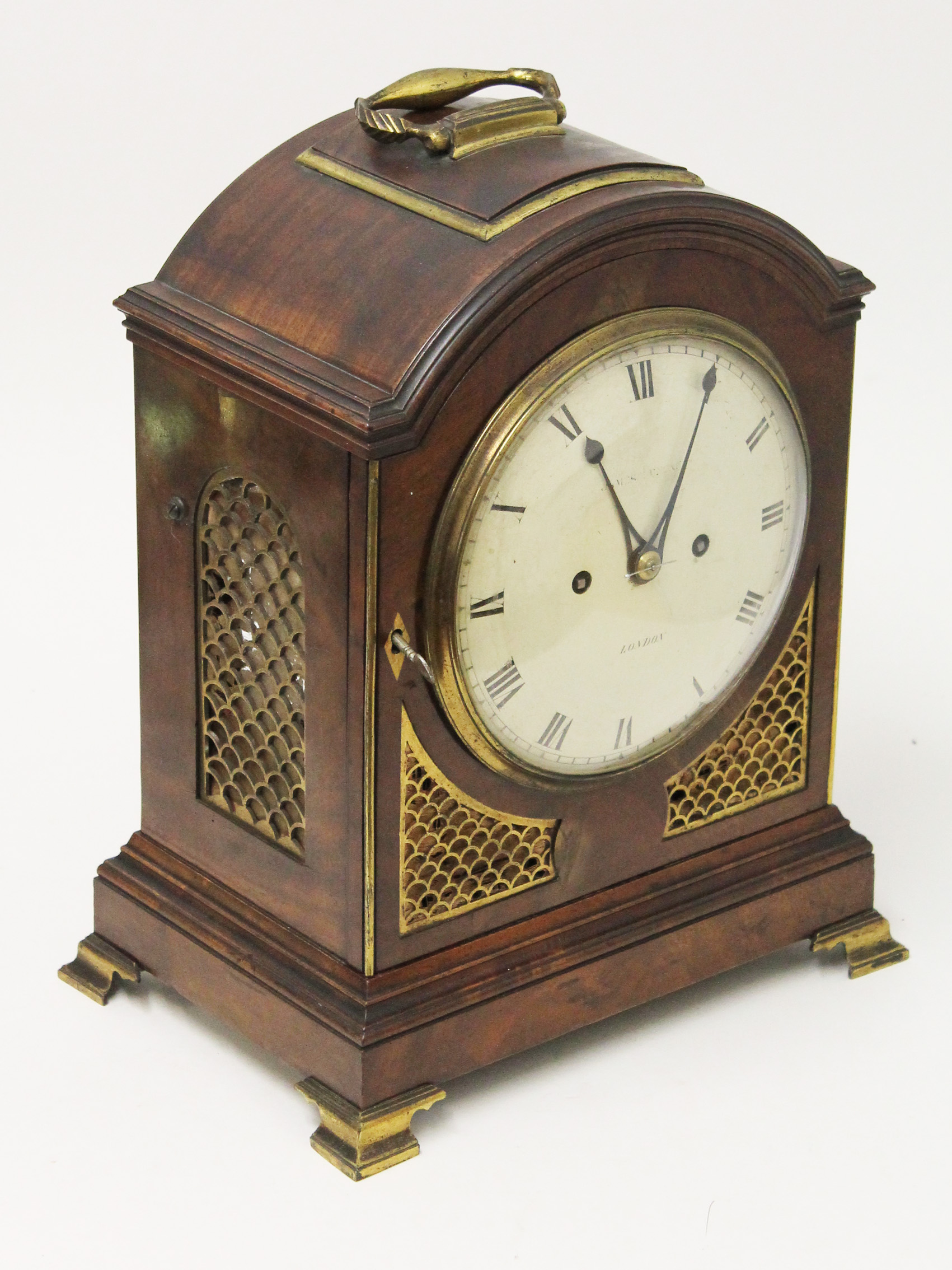 A George III domed bracket clock by James Duncan having painted dial with chime/silent lever, the