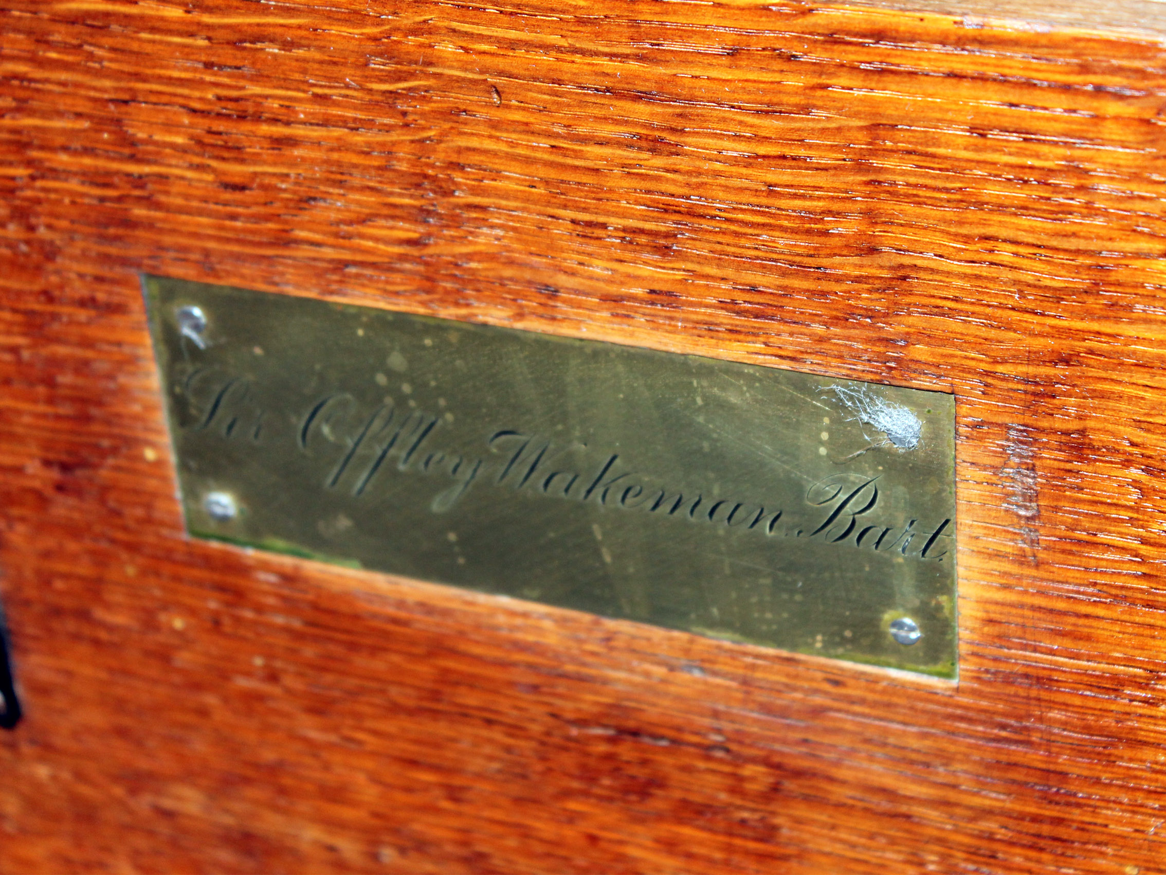 A 19th Century metal bound oak trunk labelled "Gilliam & Co Serle St Lincoln's Inn" & "Sir Offley - Image 2 of 3