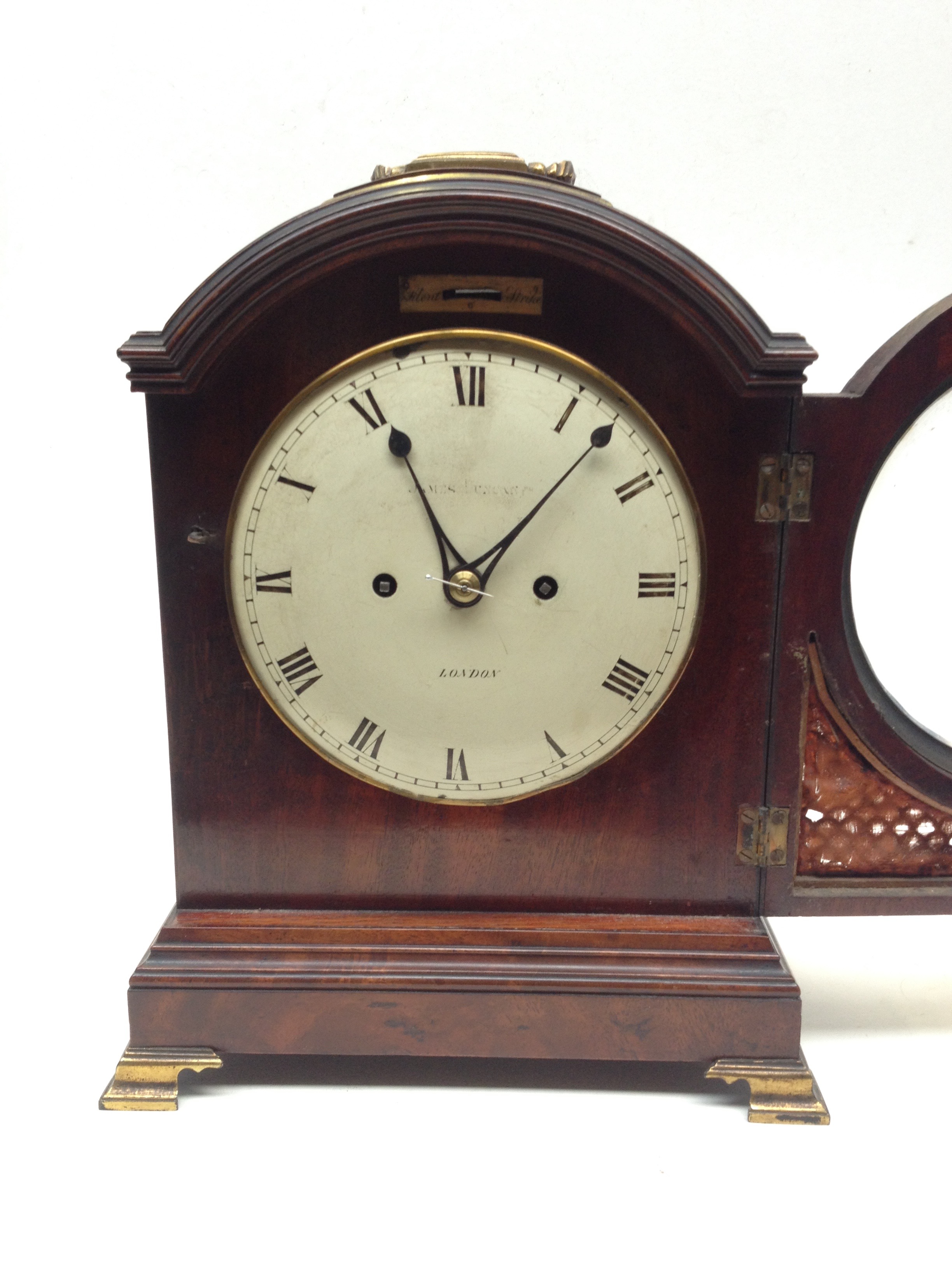 A George III domed bracket clock by James Duncan having painted dial with chime/silent lever, the - Image 5 of 25