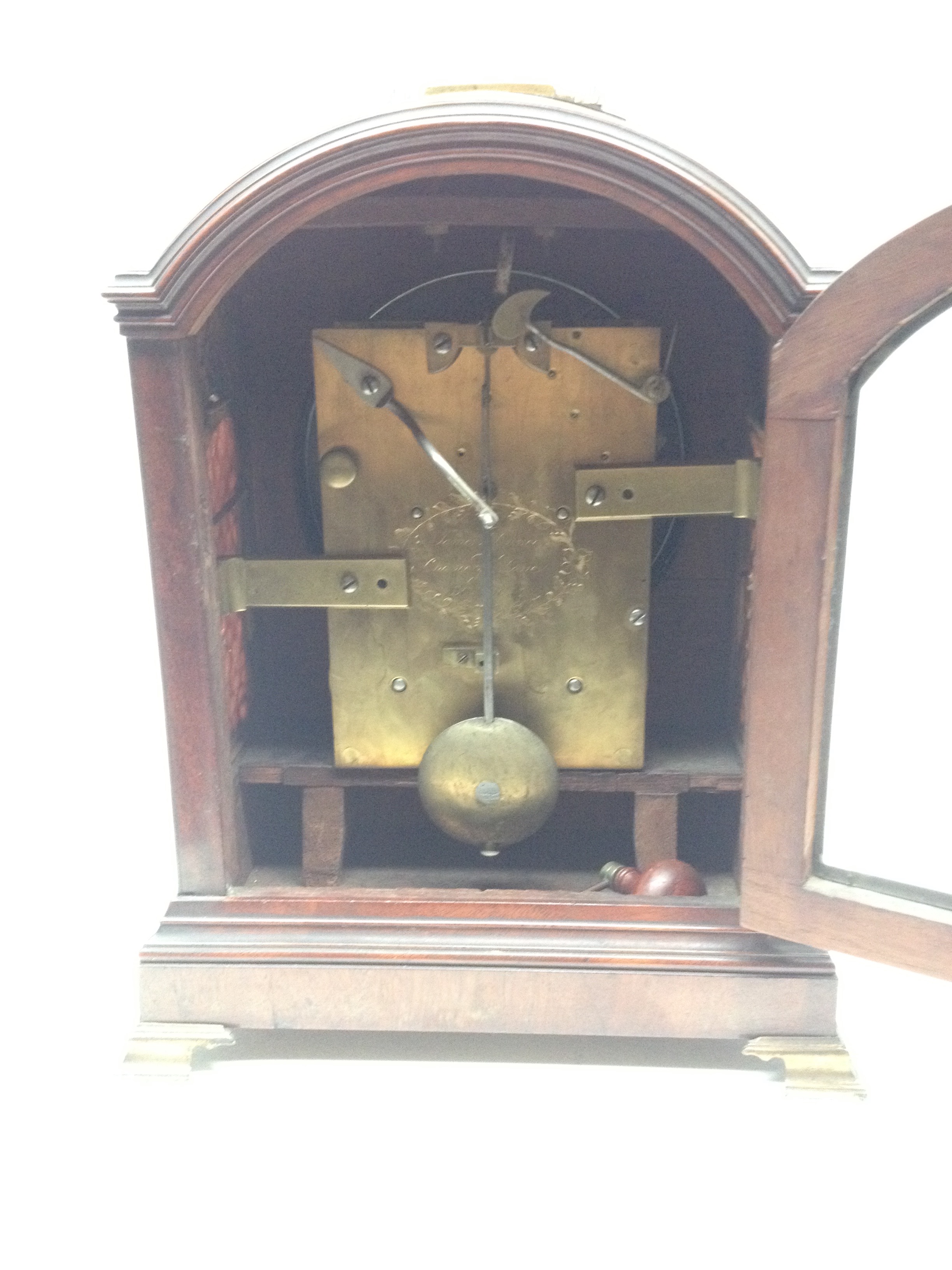 A George III domed bracket clock by James Duncan having painted dial with chime/silent lever, the - Image 10 of 25