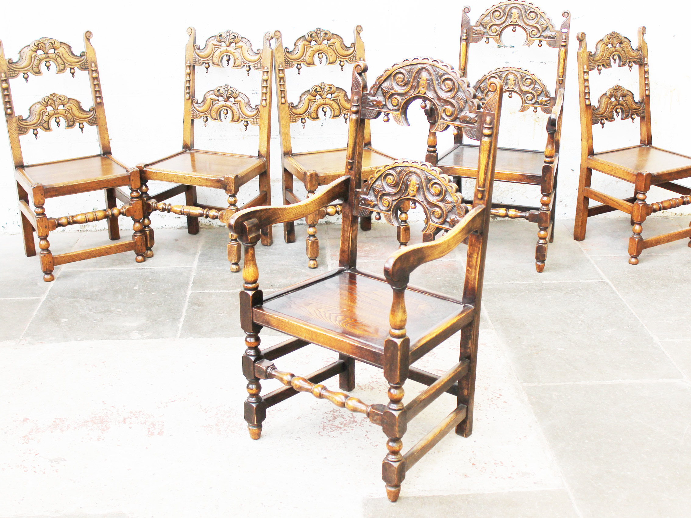 A set of six oak chairs. 20th Century. H115cm