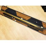 A John Parris Classic snooker cue with two extensions and hard case. Condition - very good, no