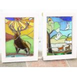 A pair of stained glass windows. 20th Century. 57cm x 40cm each