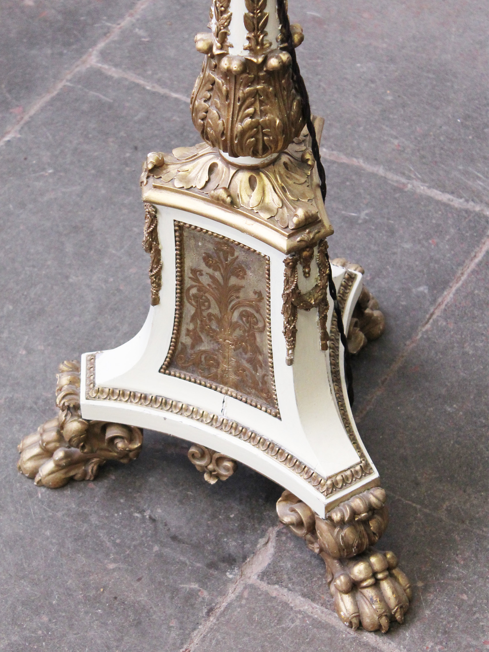 A continental cream and gold painted lamp standard. Early 20th Century. H163cm - Image 2 of 2