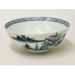 An 18th Century English porcelain blue and white bowl (probably Liverpool) decorated with a  Chinese