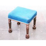 A Regency mahogany stool with reeded legs and later feet. H42cm