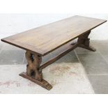 A 17th Century style large oak refectory table. 20th Century. L237cm D87cm H76cm
 
Peg missing