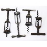 A group of four corkscrews