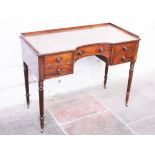A Regency mahogany side table. W108cm D52cm H80cm
 
Old and newer surface scratches to top.  There