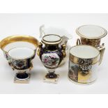 A group of six items of 19th century pottery/porcelain. Condition - large mug cracked, general