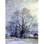 C.J. Thornton. "Winter Tranquilty". Watercolour. 19cm x 27cm. Signed.