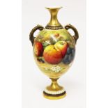 A Royal Worcester vase decorated with fruit signed Ricketts. H22cm. Condition - good, no chips,