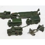A group of six Dinky Toys army vehicles. Condition - generally play worn, loss to paint etc.