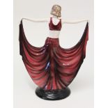 Josef Lorenzl for Goldscheider. A stylish dancing girl pottery figure. H29cm. Condition - head has