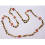 A 9ct gold seed pearl and coral necklace. Gross wt. 7.7g