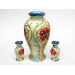 A group of three Moorcroft style Old Tupton Ware vases. H15cm & 36cm. Condition - very good, no