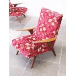 A pair of Greaves & Thomas afromosia armchairs. H90cm